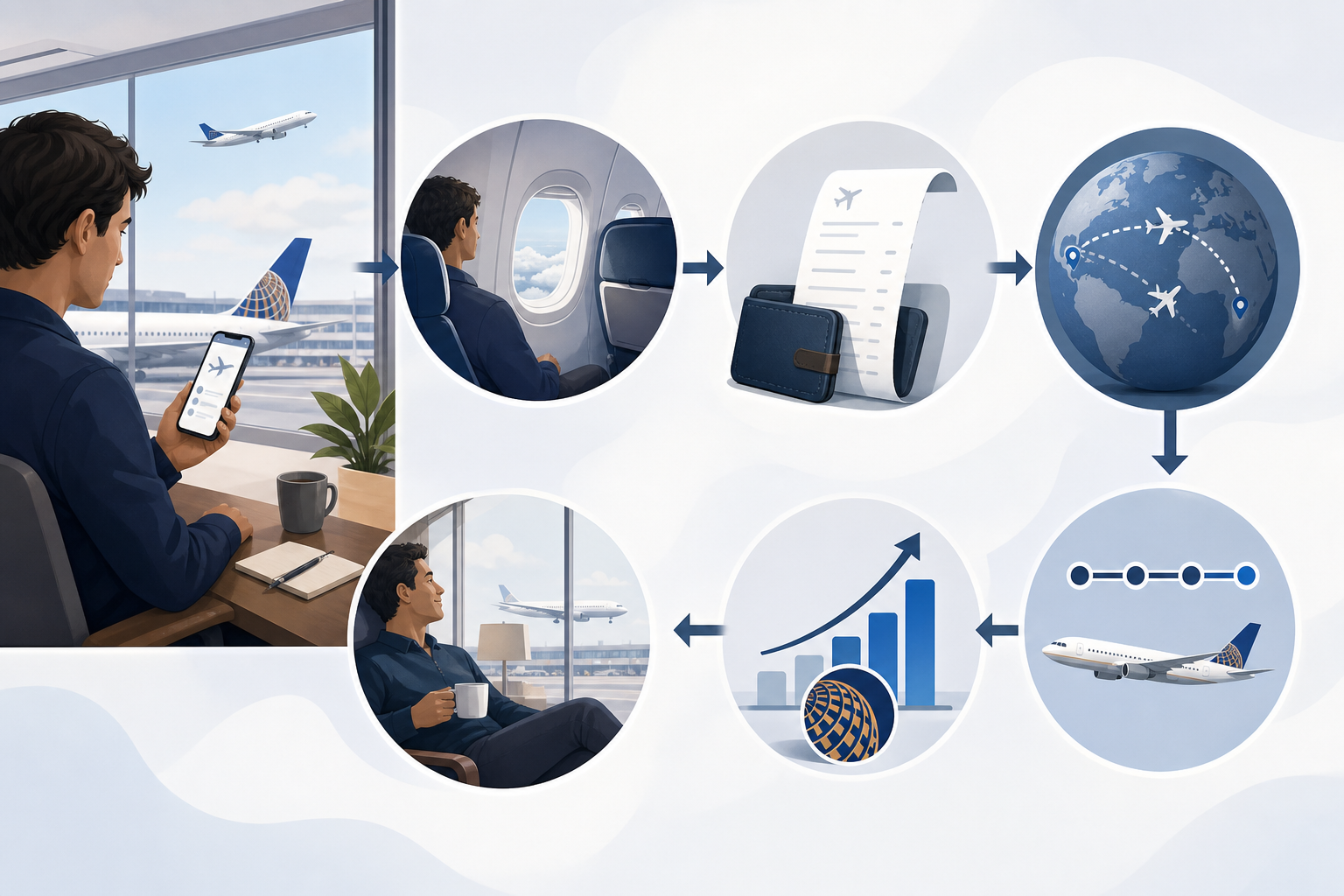 AI-generated editorial illustration for Flight Ledger – Track your flights, what they cost, and United status