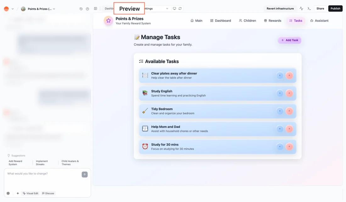 Preview in the Base44 app editor