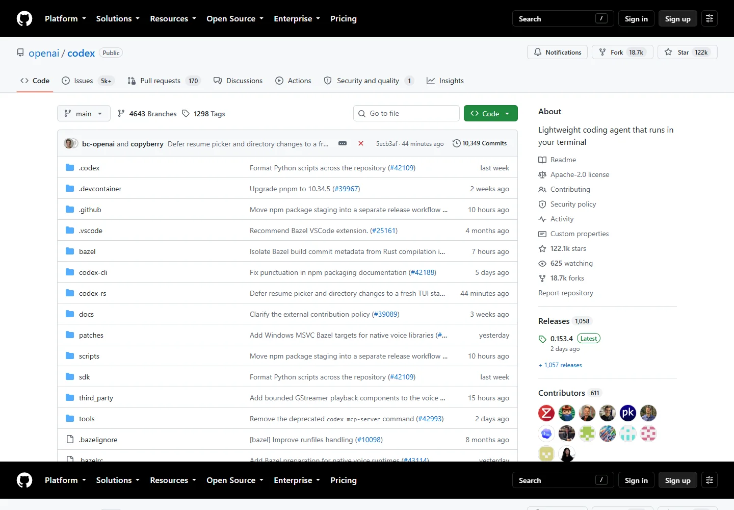 OpenAI’s official Codex repository page screenshot