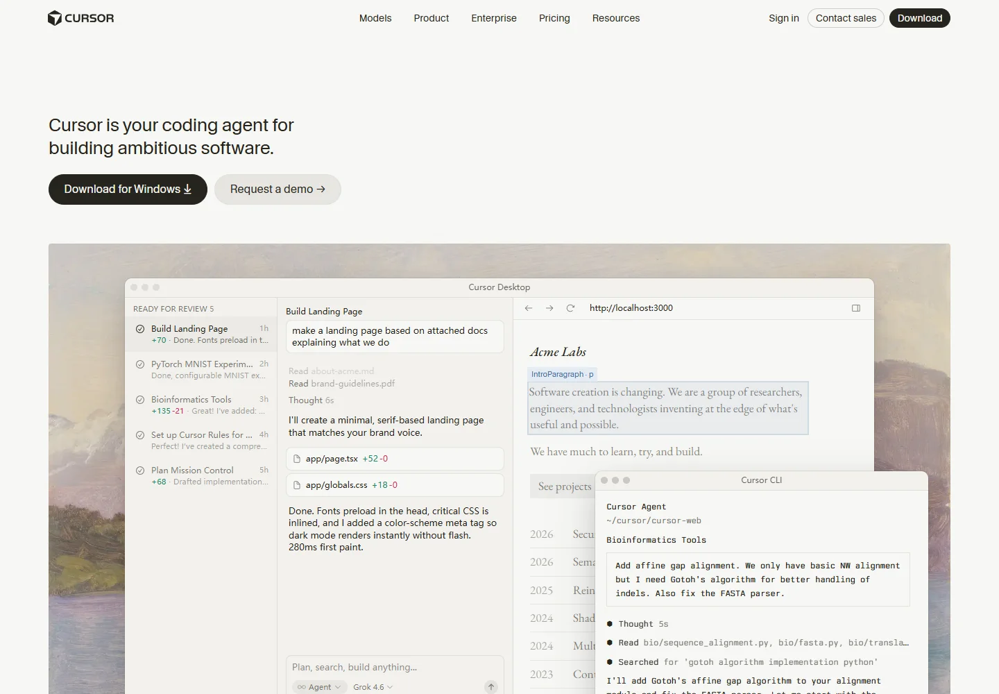 Cursor official website page screenshot