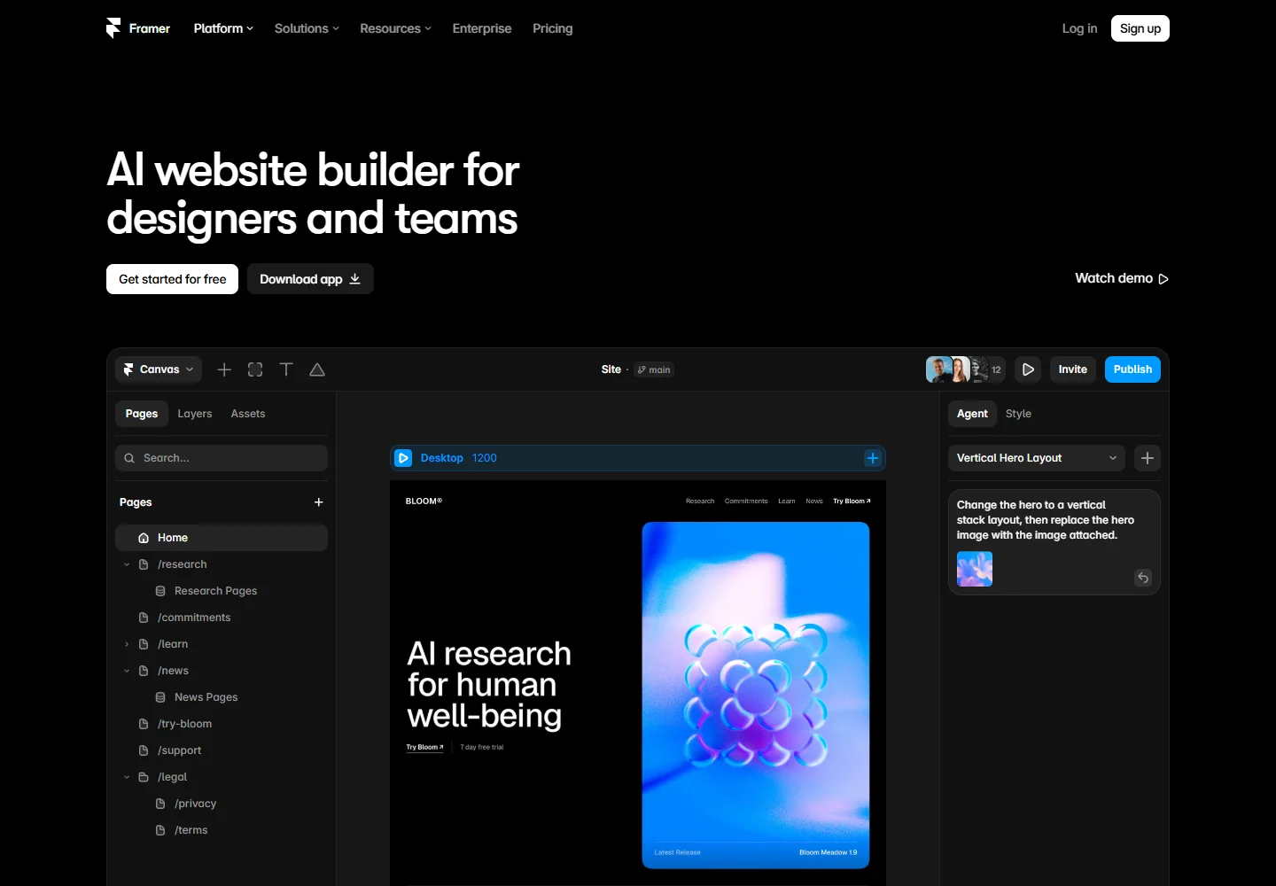 Framer AI official website page screenshot