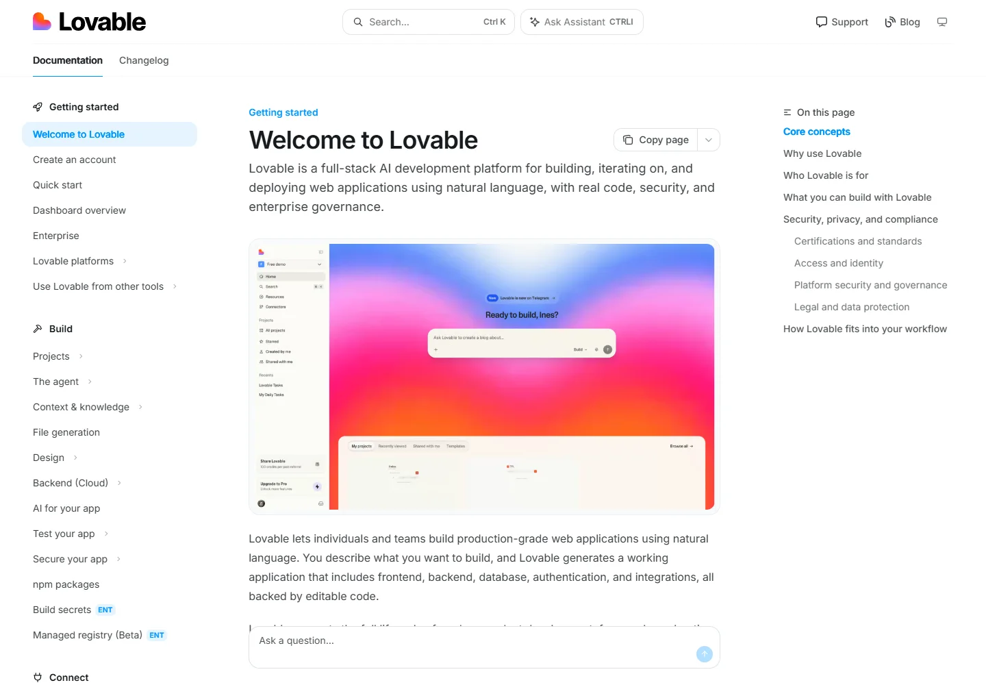 Lovable official documentation page screenshot