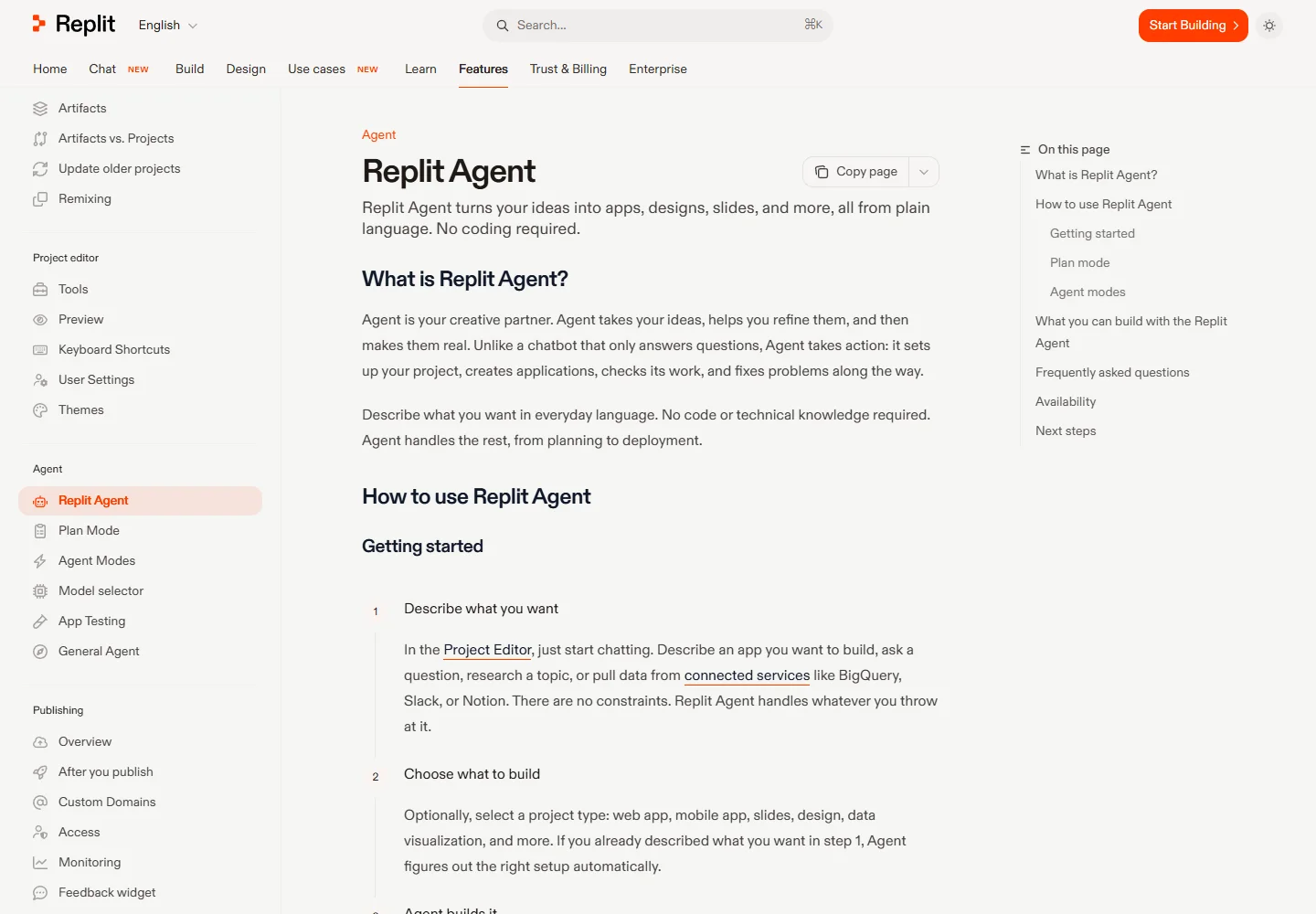 Replit official documentation page screenshot