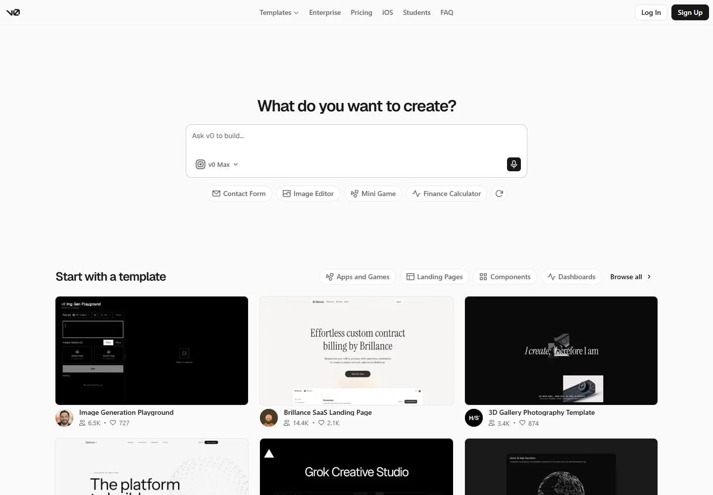 v0 official website page screenshot